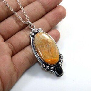 18" Bumble Bee Jasper Black Onyx 925 Silver Plated Necklace
